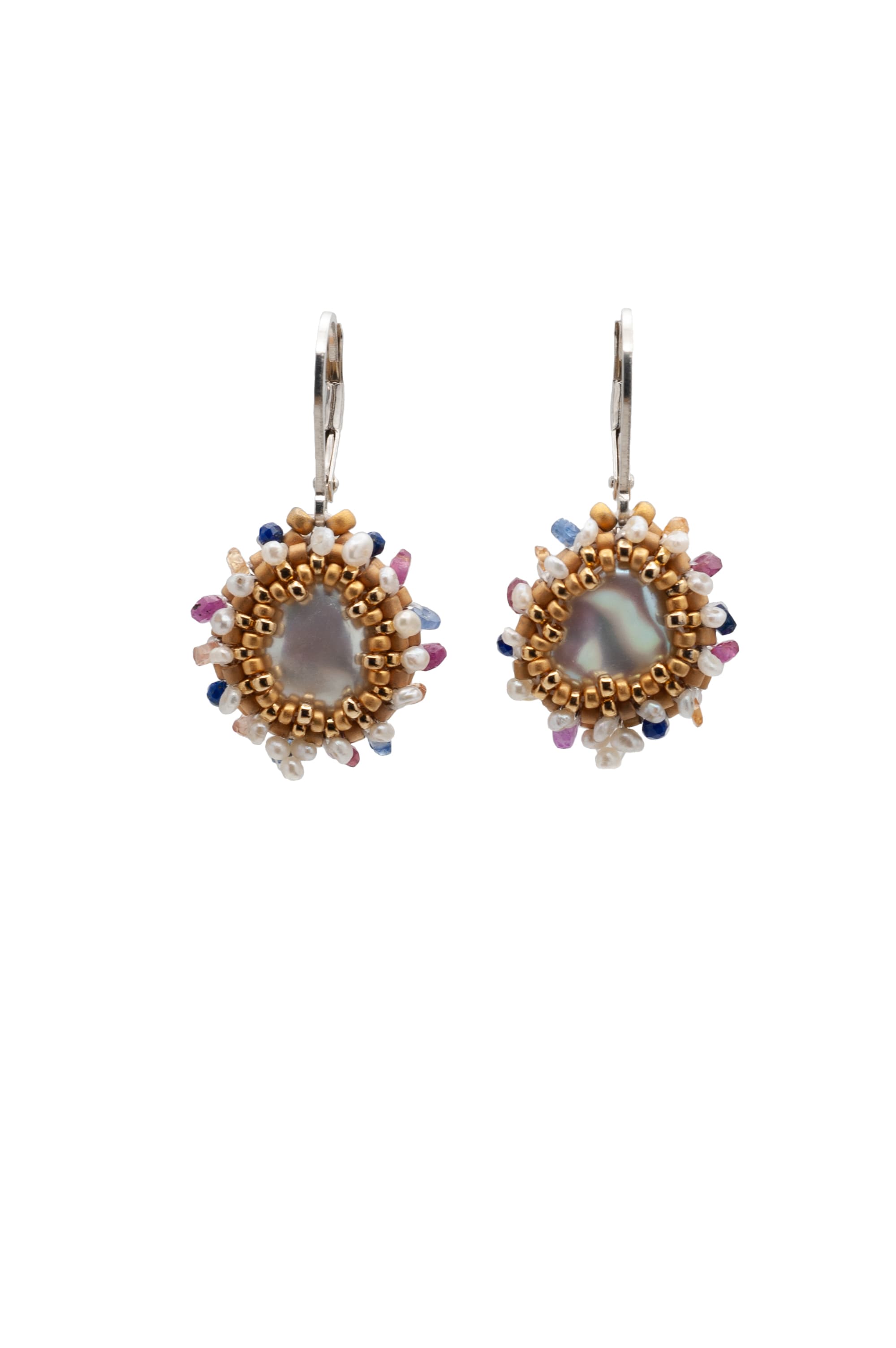 Coin Freshwater Pearl-Tourmaline Earrings