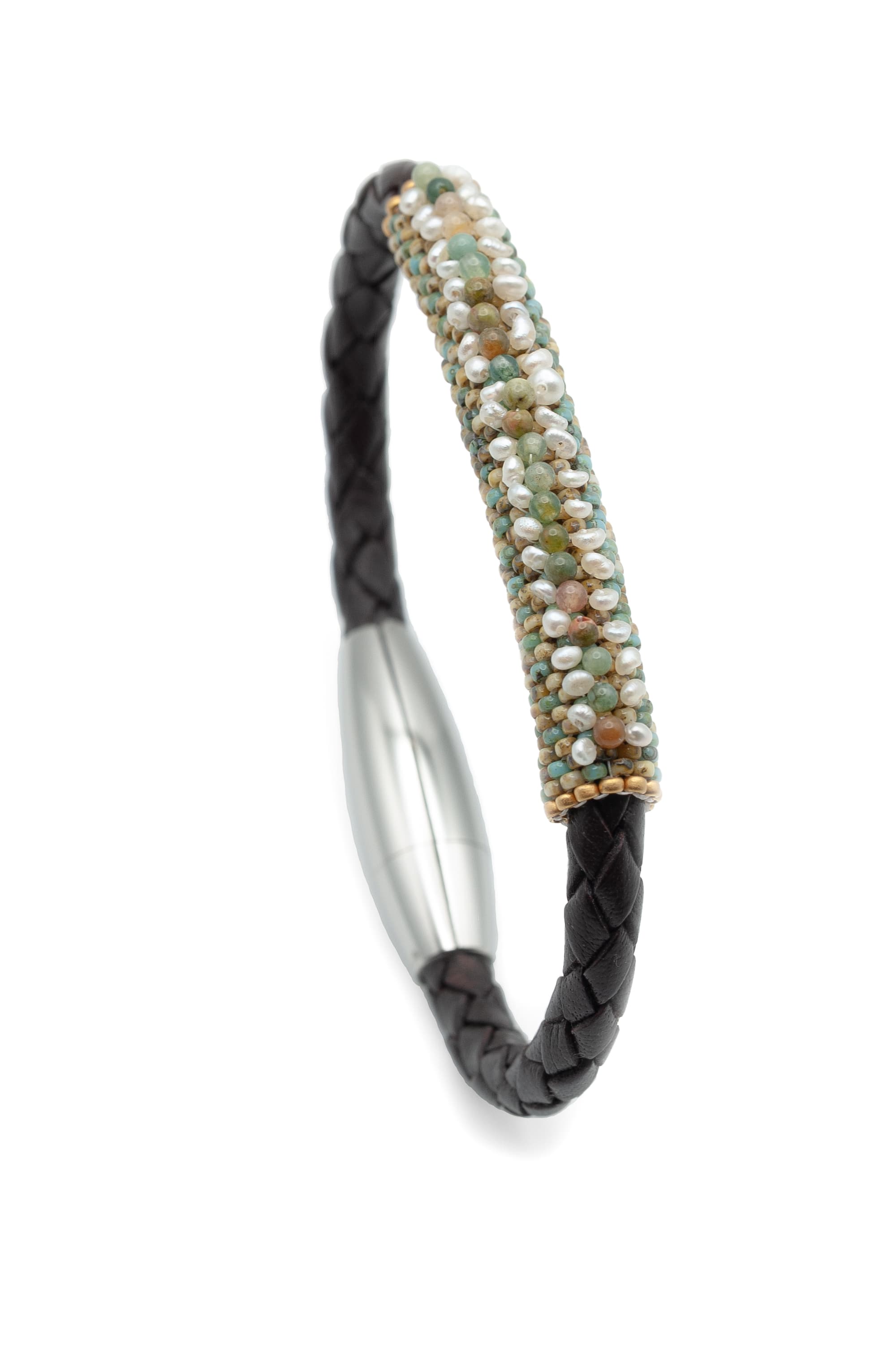 Freshwater Seed Pearl & Agate Leather Bracelet