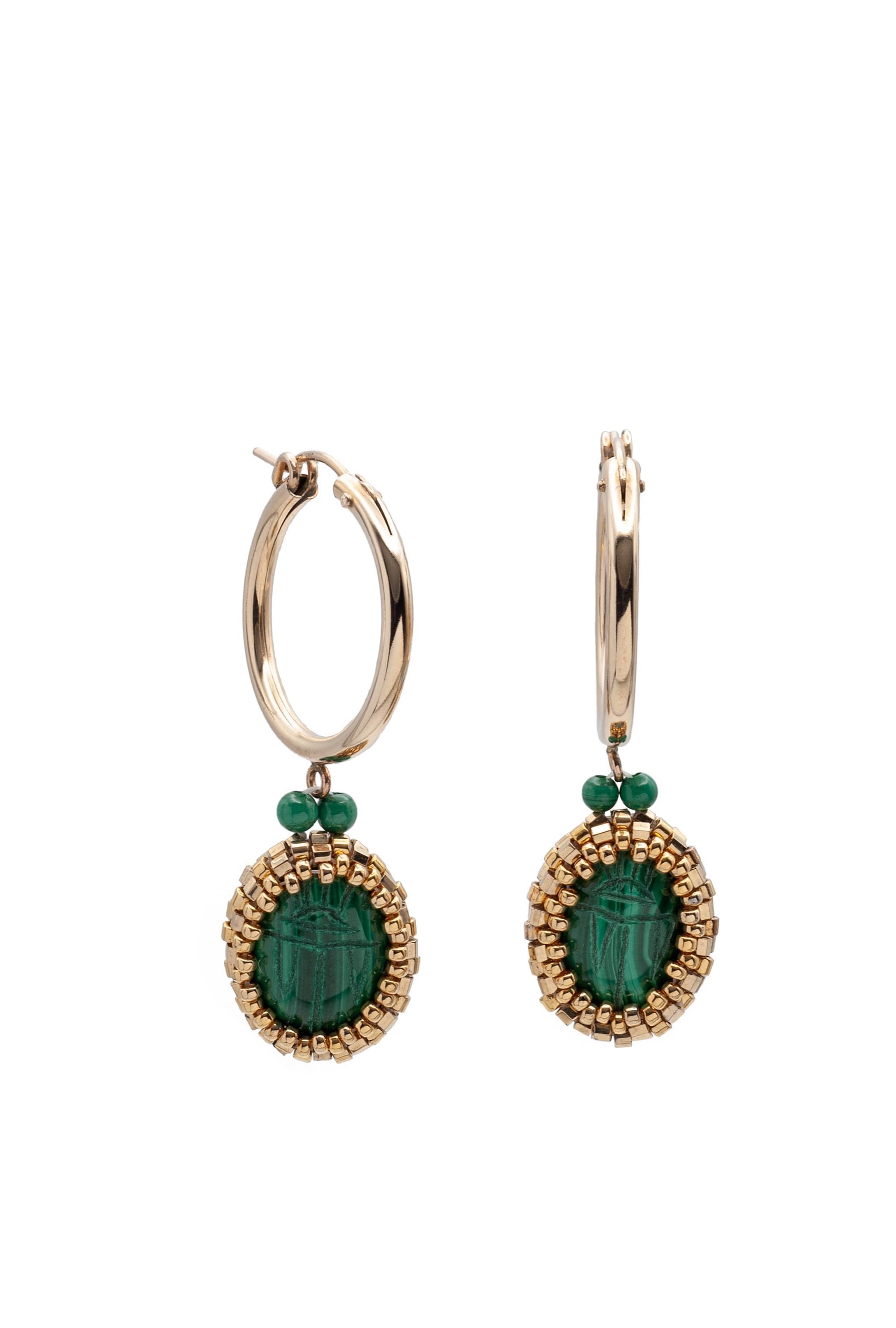 Malachite Scarab Hoop Earrings