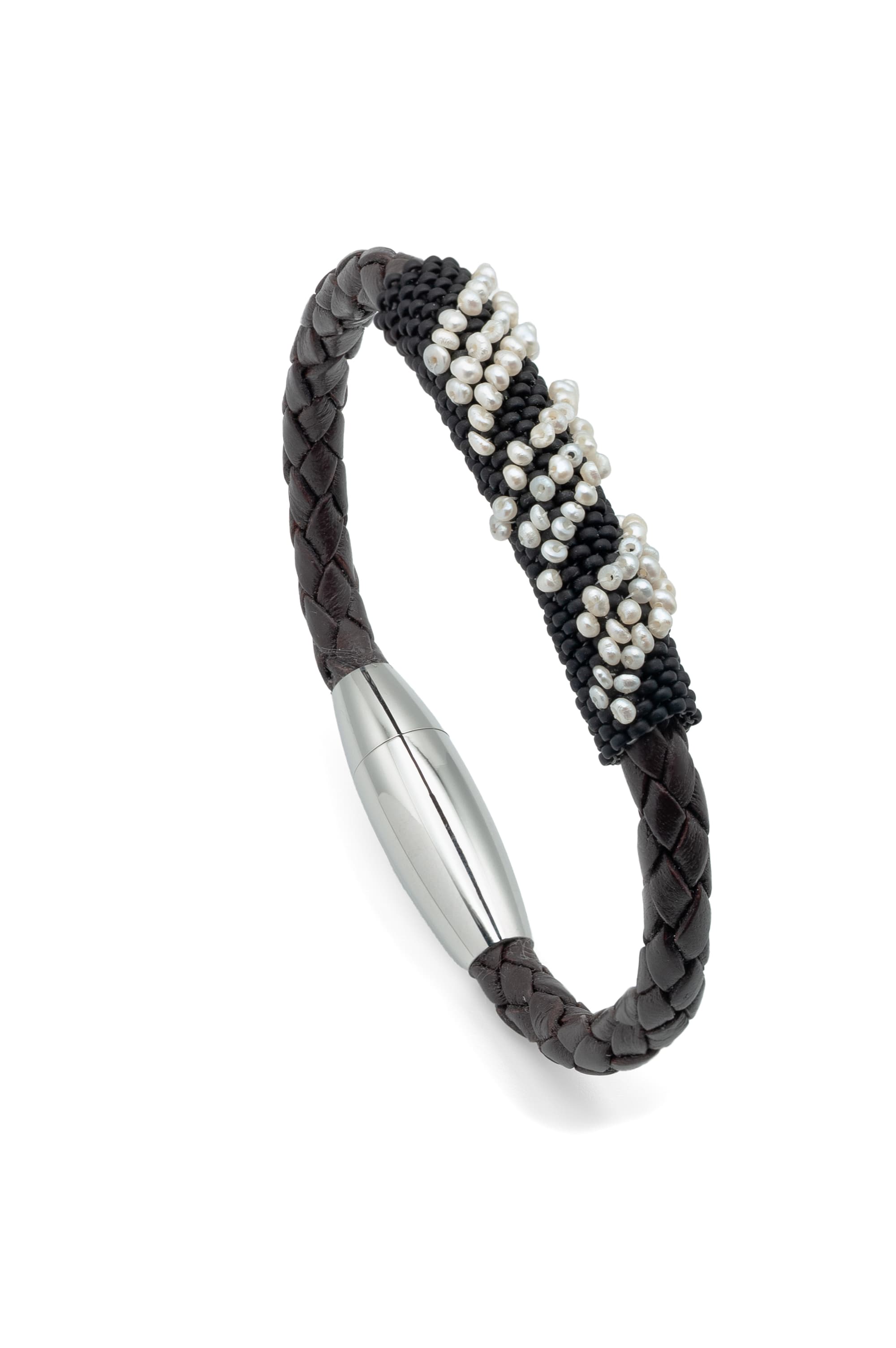 Onyx & Seed Pearl Leather Bracelet